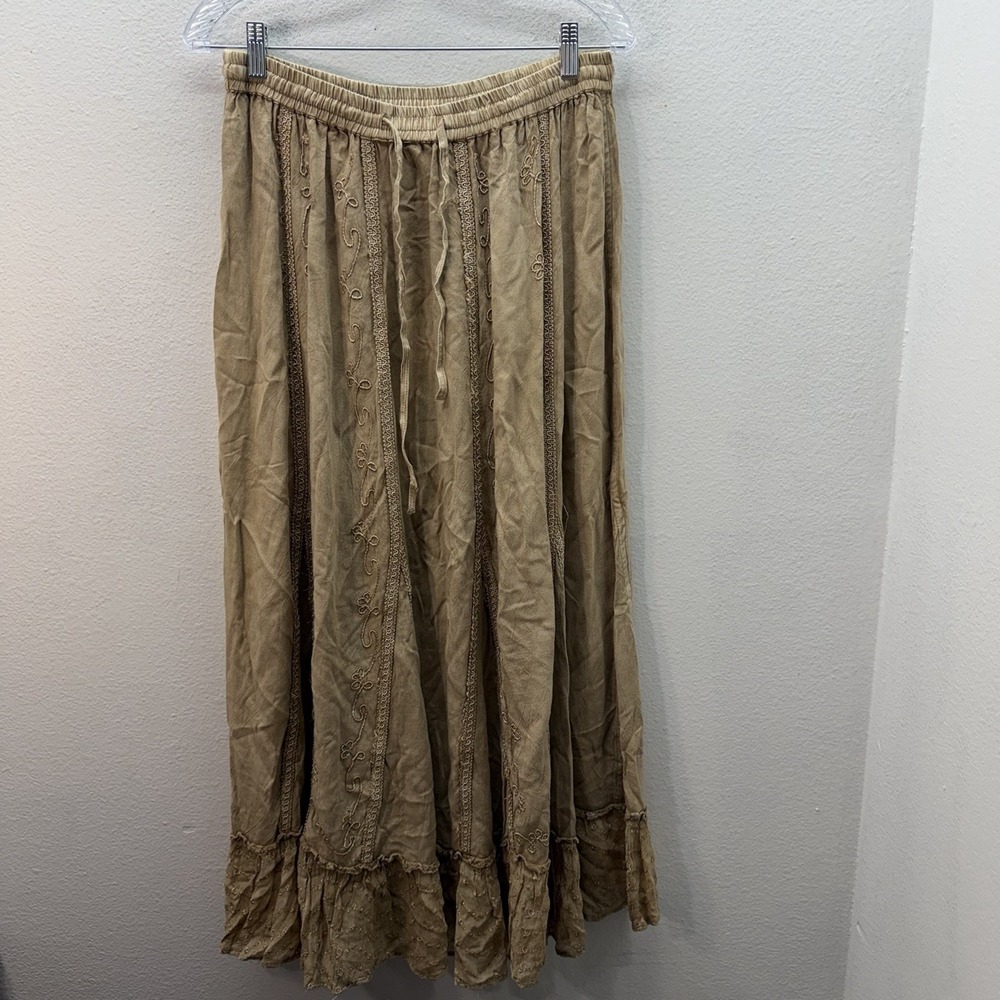 Cute Options Tiered Maxi Skirt Beige Batik India Boho Festival Hippie Fairy L